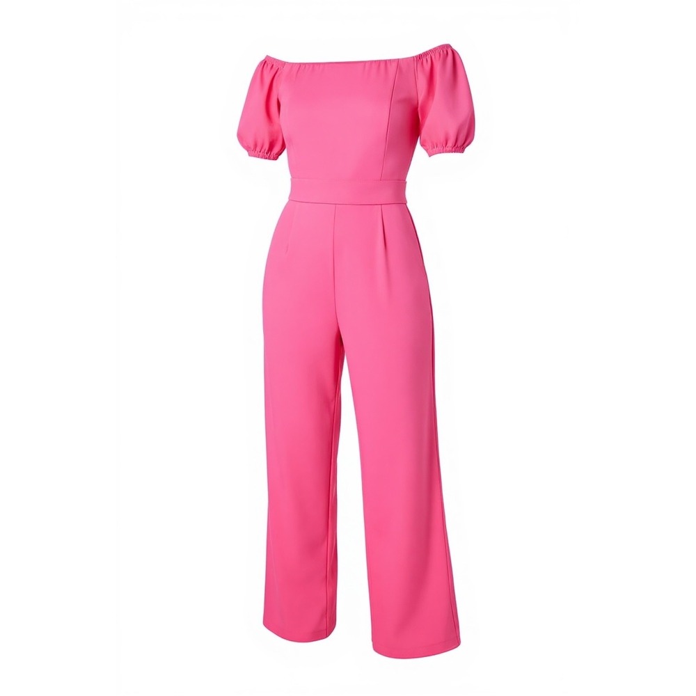 Lilly Pulitzer Jada Pink Off Shoulder Wide Leg Jumpsuit sz 16